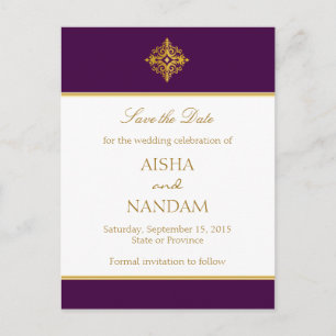Save the Date Gold und Lila Postkarte