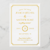 Save the Date Gold und White Art Deco Folieneinladung (Vorderseite)