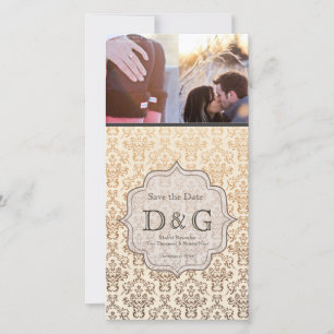 Save the Date Gold Vanilla Damask Fillagary Card