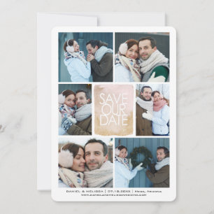 Save the Date Gold Watercolor Center Foto Grid