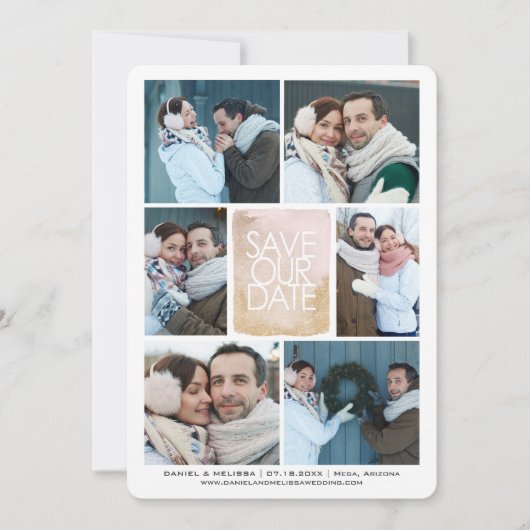 Save the Date Gold Watercolor Center Foto Grid | (Vorderseite)