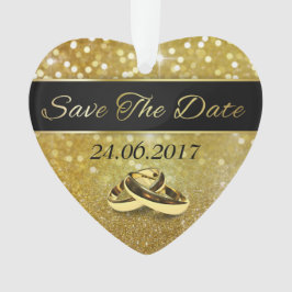 Save the Date Gold Wedding Rings - Herzdekoration Ornament