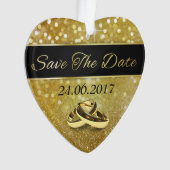 Save the Date Gold Wedding Rings - Herzdekoration Ornament (Vorderseite)
