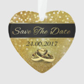 Save the Date Gold Wedding Rings - Herzdekoration Ornament (Rückseite)