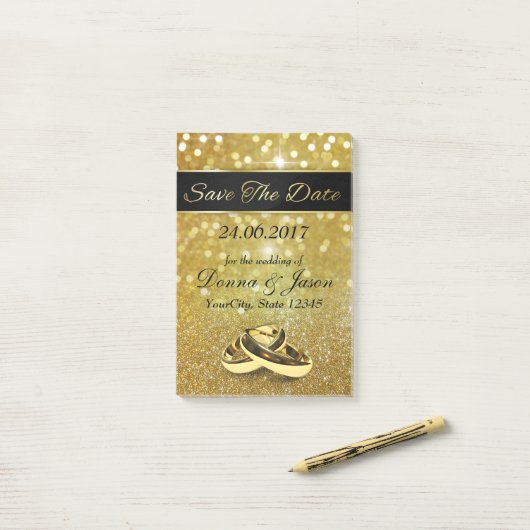 Save the Date Gold Wedding Rings - Post-it® Notes Post-it Klebezettel (Auf Schreibtisch)