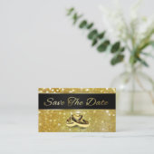 Save the Date Gold Wedding Rings - Visitenkarte (Stehend Vorderseite)