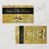 Save the Date Gold Wedding Rings - Visitenkarte (Vorne/Hinten)