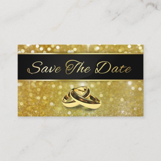 Save the Date Gold Wedding Rings - Visitenkarte (Vorderseite)