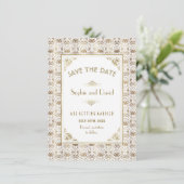 Save The Date | Gold White Roaring 20s Art Deco (Stehend Vorderseite)