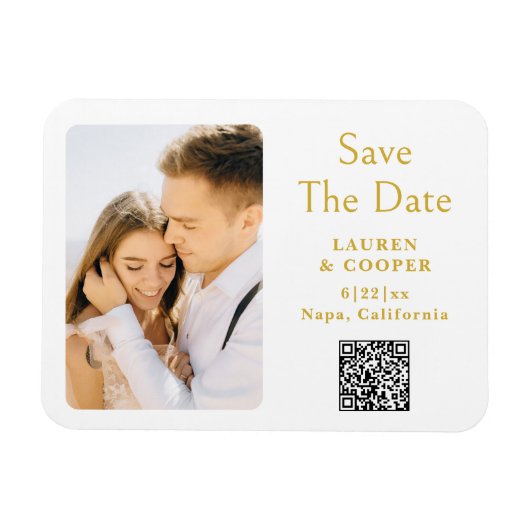 Save The Date Gold White Stylish Modern Wedding Magnet (Horizontal)