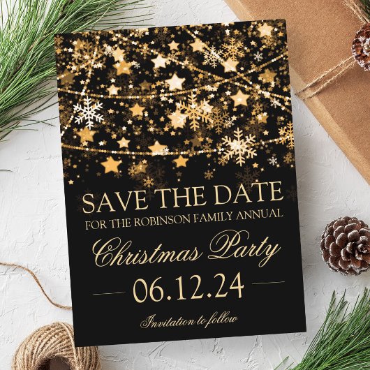 Save the Date Gold Winter Holiday String Lights Ankündigungspostkarte
