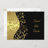Save the Date - Gold-Wirbel und Schwarz Ankündigungspostkarte (Vorne/Hinten)