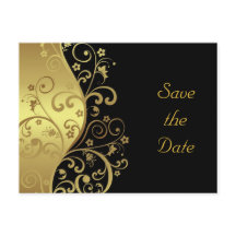 Save the Date - Gold-Wirbel und Schwarz