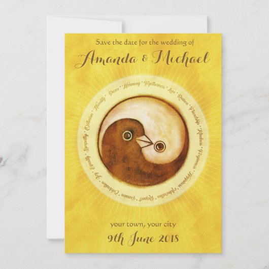 SAVE THE DATE Gold YinYang taucht Hochzeitskarte (Vorderseite)