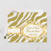 Save the Date Gold Zebra Streifen Postkarte (Vorne/Hinten)