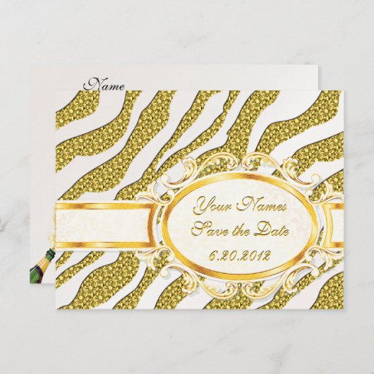 Save the Date Gold Zebra Streifen Postkarte (Vorne/Hinten)