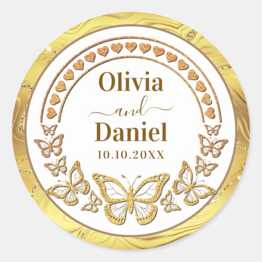 Save the Date, Goldbarren und Herz Runder Aufkleber (Vorderseite)