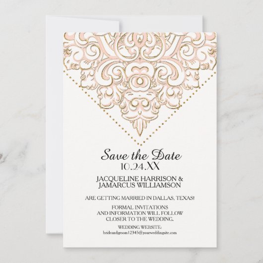 Save the Date Golden Damask Muster Gold Lace (Vorderseite)