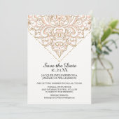 Save the Date Golden Damask Muster Gold Lace (Stehend Vorderseite)