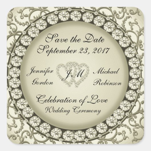 Save the Date Golden Hearts Quadratischer Aufkleber (Vorderseite)