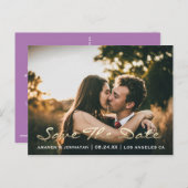 Save the Date Golden Script Foto Lavender Lila Postkarte (Vorne/Hinten)