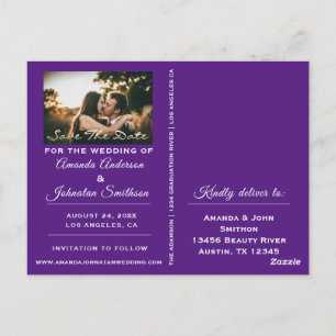 Save the Date Golden Script Foto Lila Postkarte