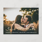 Save the Date Golden Script Foto Rose Royal Blue Postkarte (Vorderseite)