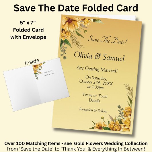 Save The Date Golden Yellow Flower Folded  Karte
