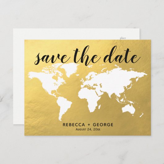 Save the Date goldene schicke Hochzeit in Urlaubso Ankündigungspostkarte (Vorne/Hinten)
