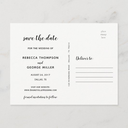 Save the Date goldene schicke Hochzeit in Urlaubso Ankündigungspostkarte (Rückseite)