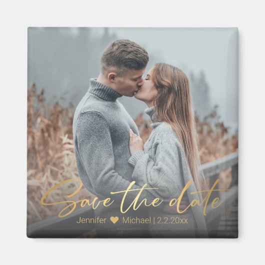 Save the Date, goldenes handgeschriebenes Hochzeit Magnet (Vorne)