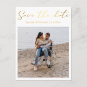 Save the Date goldenes Handschriftenpaar Foto Ankündigungspostkarte (Vorderseite)