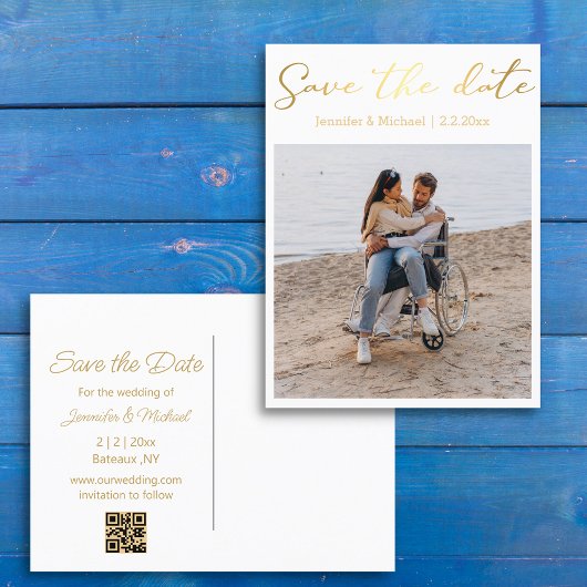 Save the Date goldenes Handschriftenpaar Foto Ankündigungspostkarte