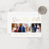 Save the Date goldfarbene Hochzeit 3 Fotos Collage Mitteilungskarte (Vorderseite/Rückseite Beispiel)