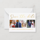 Save the Date goldfarbene Hochzeit 3 Fotos Collage Mitteilungskarte (Vorderseite)