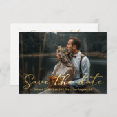 Save the Date goldfarbene, trendy scrip Hochzeitsk Mitteilungskarte (Vorne/Hinten)