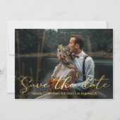 Save the Date goldfarbene, trendy scrip Hochzeitsk Mitteilungskarte (Vorderseite)