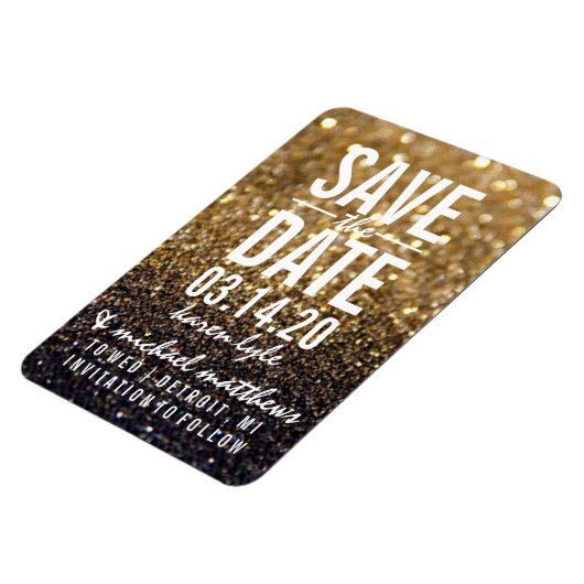 Save the Date - goldfarbenes Nite-Fab Magnet (Linke Seite)