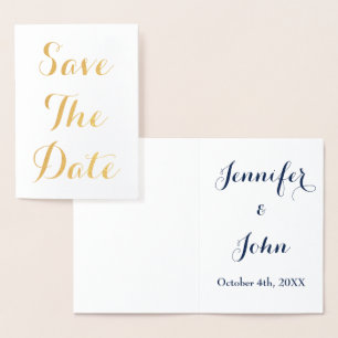 Save the Date Goldfolien-blaues weißes elegantes Folienkarte