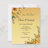 Save The Date Goldgelbe Blume Flach Dankeskarte (Vorderseite)