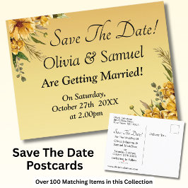 Save the Date Goldgelbe Blumen Hochzeitssuite Ankündigungspostkarte