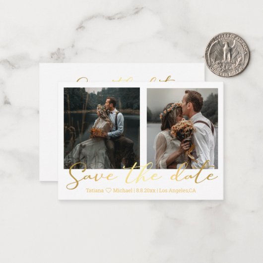 Save the Date Goldhochzeit 2 Fotos Collage Mitteilungskarte (Vorderseite/Rückseite Beispiel)