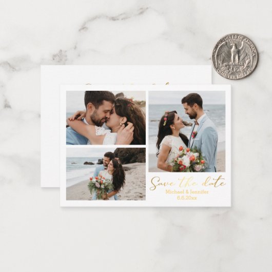 Save the Date Goldkalligraphie Mitteilungskarte (Vorderseite/Rückseite Beispiel)