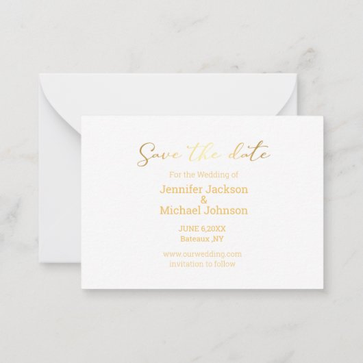 Save the Date Goldkalligraphie Mitteilungskarte (Rückseite)