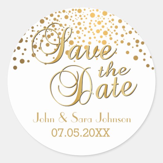 Save The Date | Goldpunkte | Personalisieren Runder Aufkleber (Vorderseite)