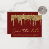 Save the Date goldtropfende Glitzer Hochzeit Mitteilungskarte (Vorderseite/Rückseite Beispiel)