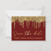 Save the Date goldtropfende Glitzer Hochzeit Mitteilungskarte (Vorderseite)