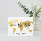 Save the Date Goldweltkarte Hochzeit in Urlaubsort Ankündigungspostkarte (Stehend Vorderseite)