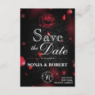 Save the Date - Gothic Black mit Rose-Blättern