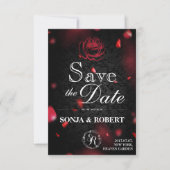 Save the Date - Gothic Black mit Rose-Blättern (Vorderseite)